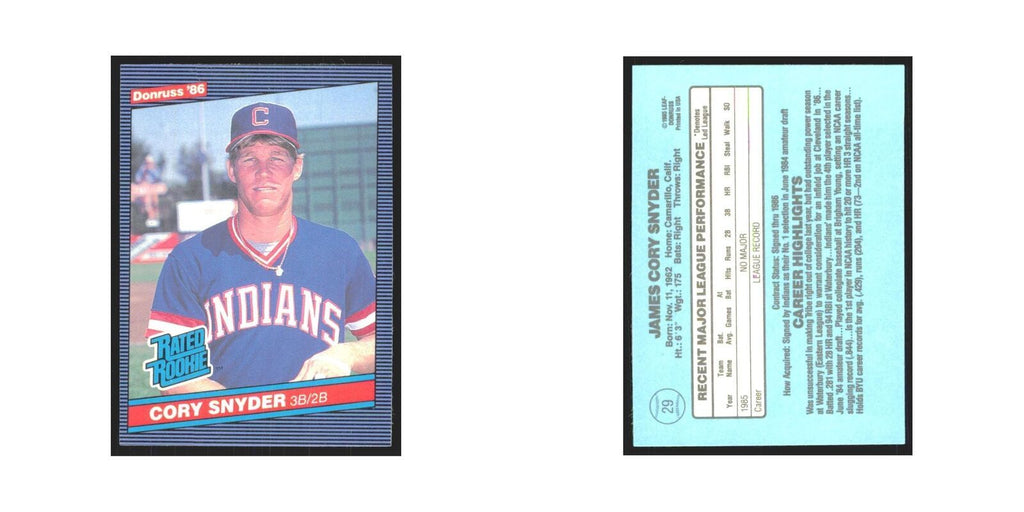 Cory Snyder 1986 Donruss #29 Cleveland Indians Baseball Card NM