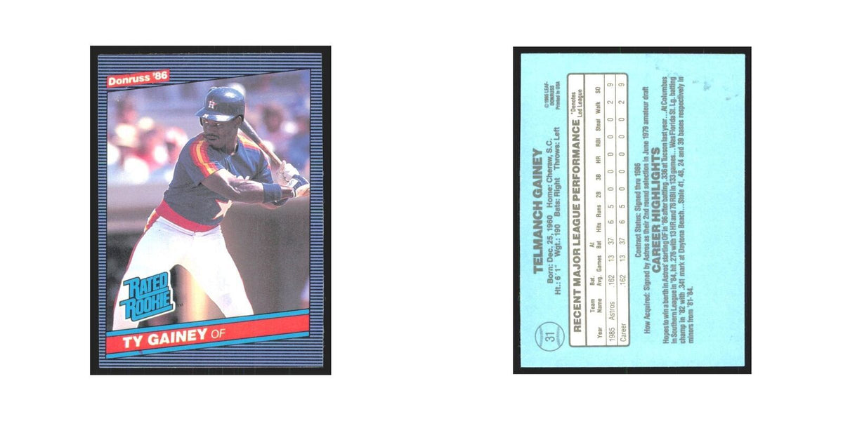 Ty Gainey Rookie 1986 Donruss #31 Houston Astros Baseball Card NM