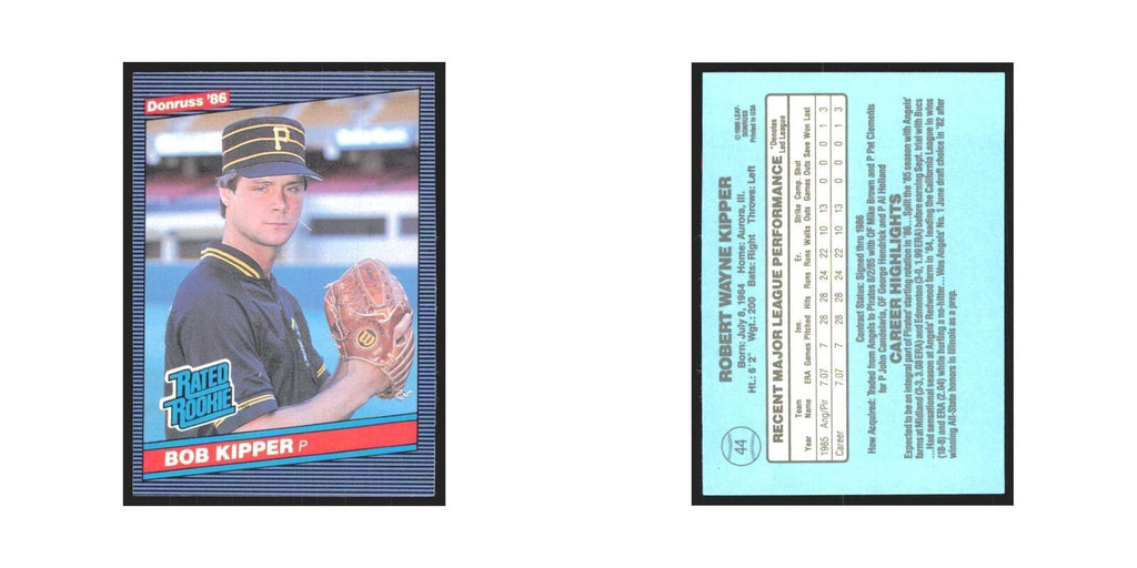 Bob Kipper 1986 Donruss #44 Pittsburgh Pirates Baseball Card NM