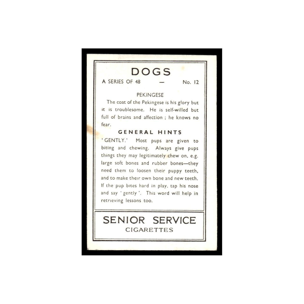 Pekingese 1939 Senior Service Dogs #12 Tobacco Card VG