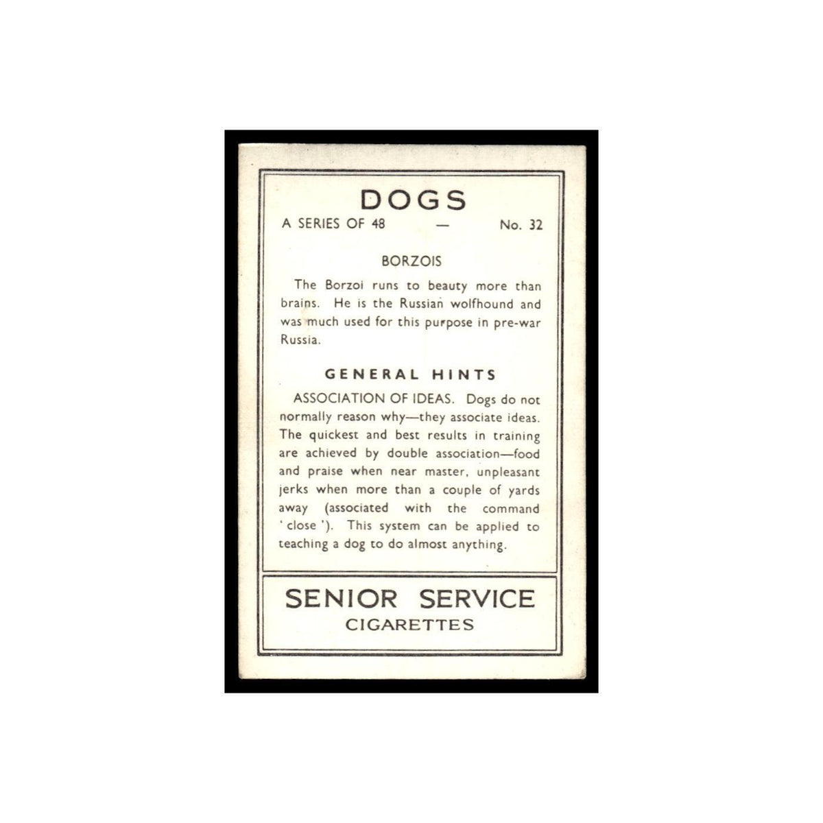 Borzois 1939 Senior Service Dogs #32 Tobacco Card VG