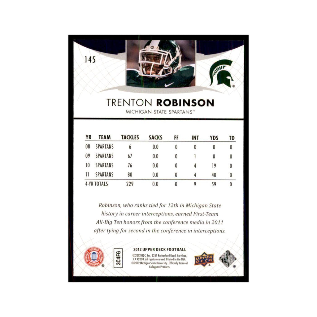 Trenton Robinson Rookie 2012 Upper Deck #145 Football Cards Football Card NM
