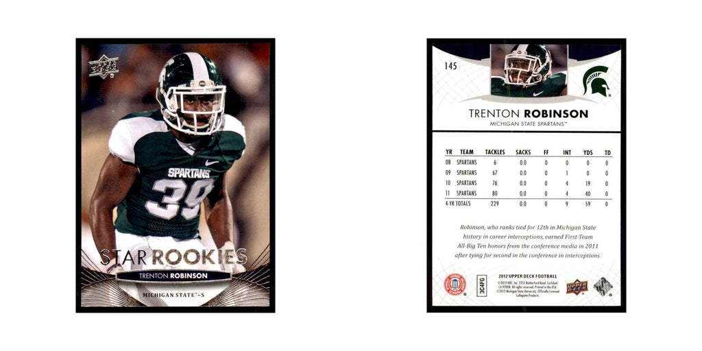 Trenton Robinson Rookie 2012 Upper Deck #145 Football Cards Football Card NM