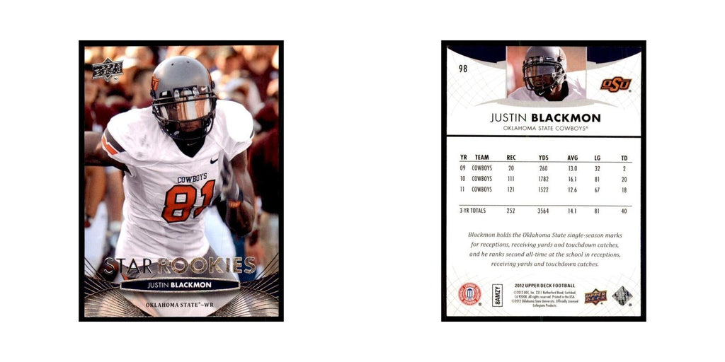 Justin Blackmon Rookie 2012 Upper Deck #98 Football Cards Football Card NM