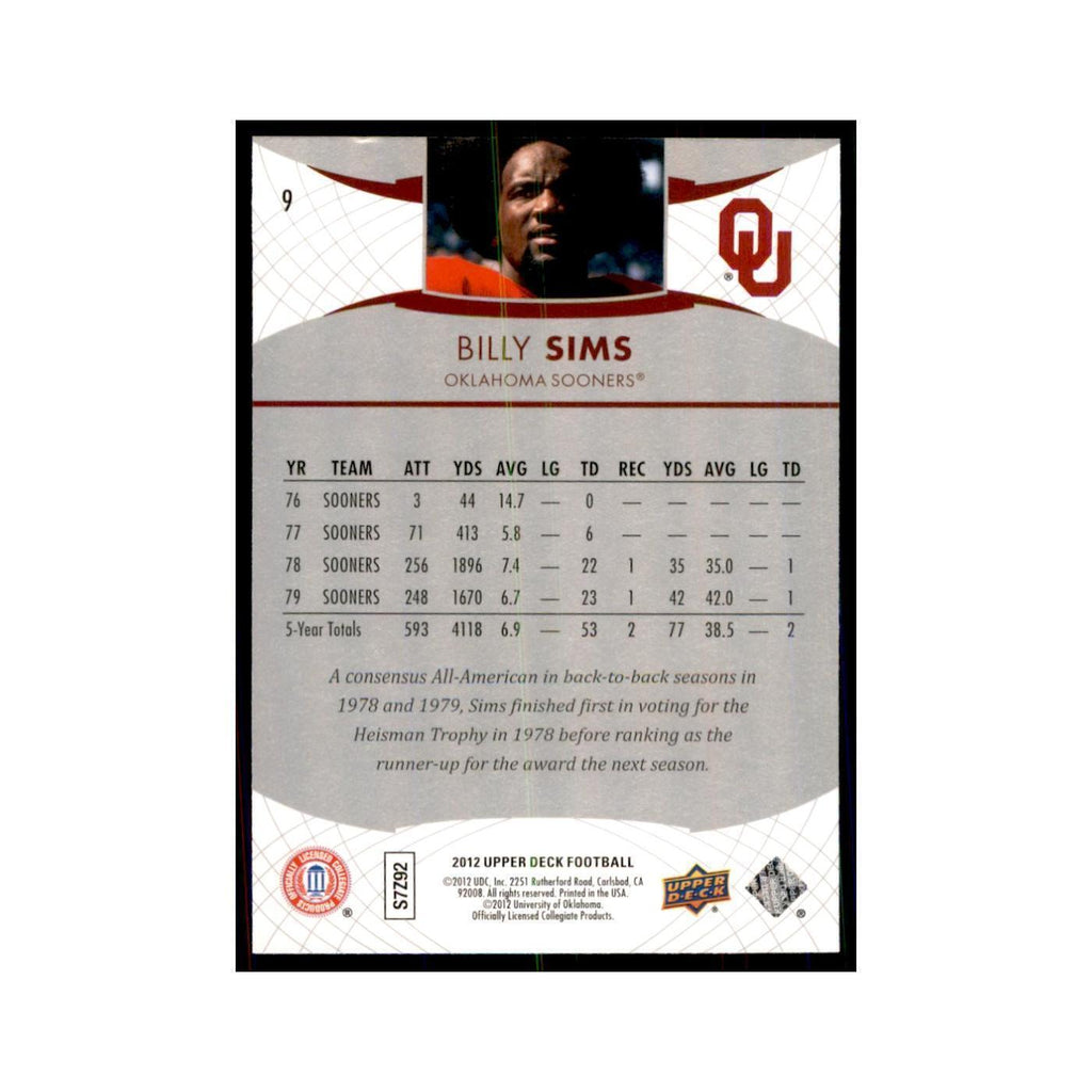 Billy Sims 2012 Upper Deck #9 Football Cards Football Card NM