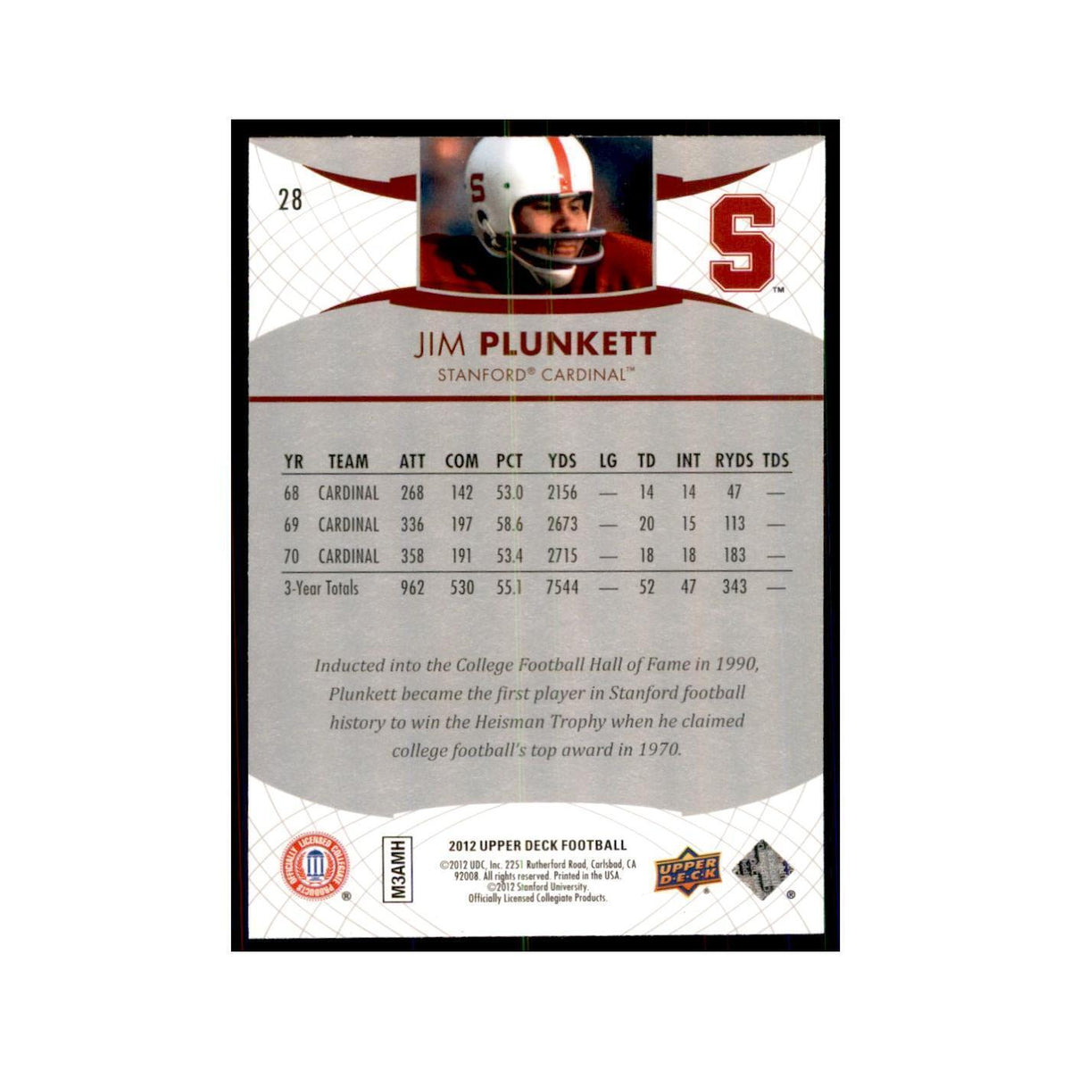 Jim Plunkett 2012 Upper Deck #28 Football Cards Football Card NM