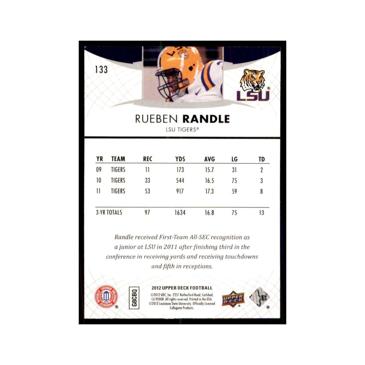Rueben Randle Rookie 2012 Upper Deck #133 Football Cards Football Card NM