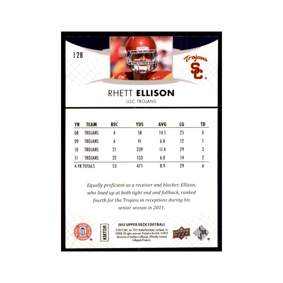 Rhett Ellison Rookie 2012 Upper Deck #128 Football Cards Football Card NM