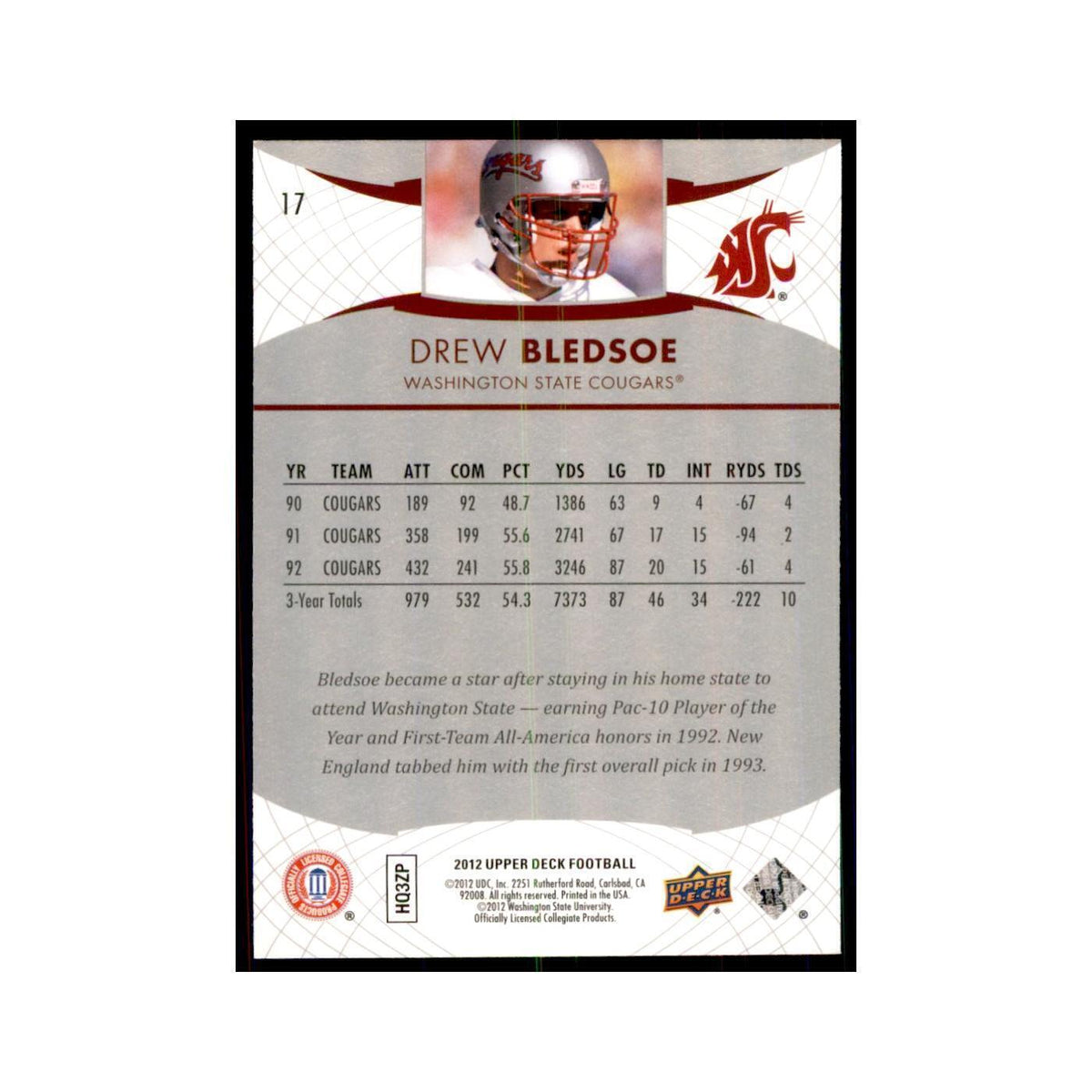 Drew Bledsoe 2012 Upper Deck #17 Football Cards Football Card NM