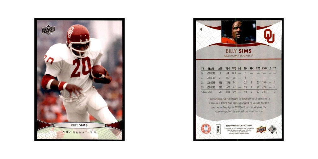 Billy Sims 2012 Upper Deck #9 Football Cards Football Card NM
