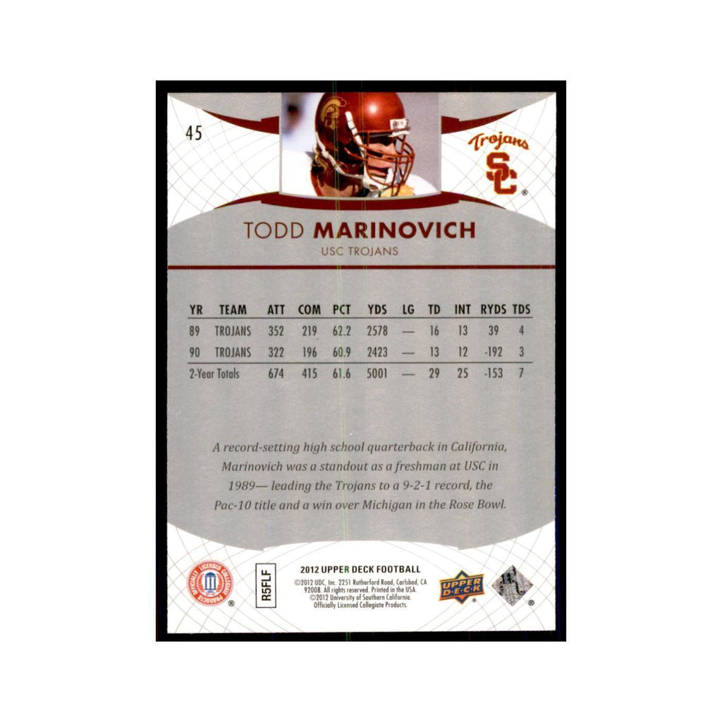 Todd Marinovich 2012 Upper Deck #45 Football Cards Football Card NM
