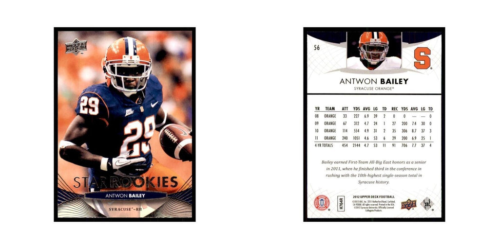 Antwon Bailey Rookie 2012 Upper Deck #56 Football Cards Football Card NM