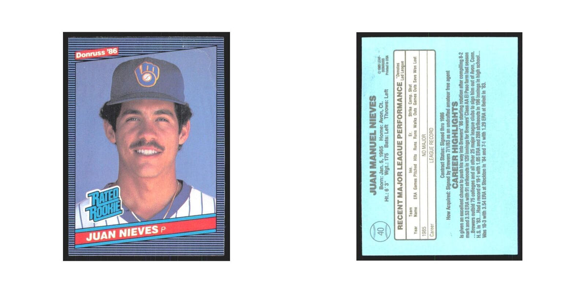 Juan Nieves Rookie 1986 Donruss #40 Milwaukee Brewers Baseball Card NM