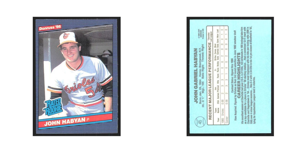 John Habyan Rookie 1986 Donruss #45 Baltimore Orioles Baseball Card NM