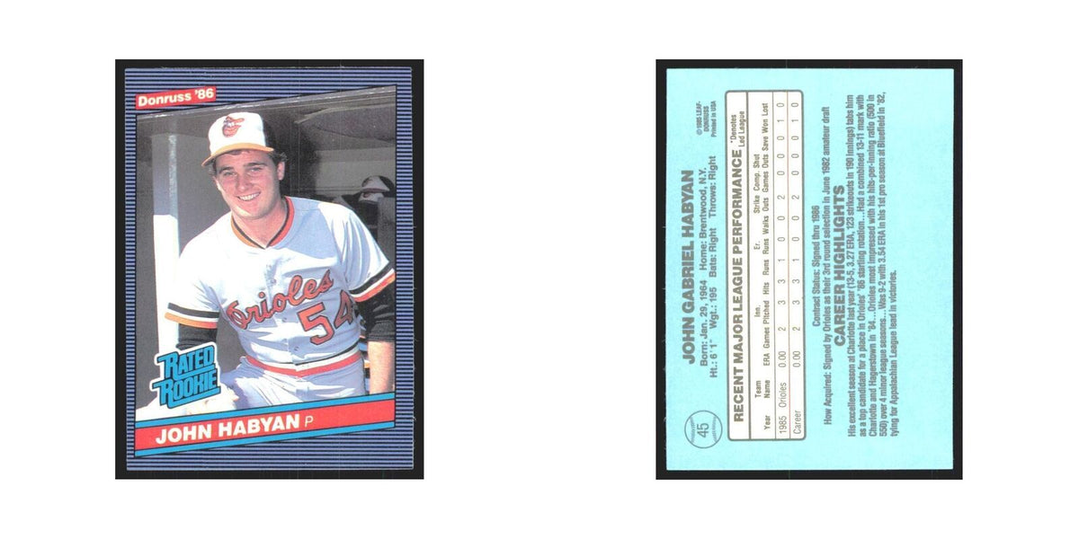 John Habyan Rookie 1986 Donruss #45 Baltimore Orioles Baseball Card NM