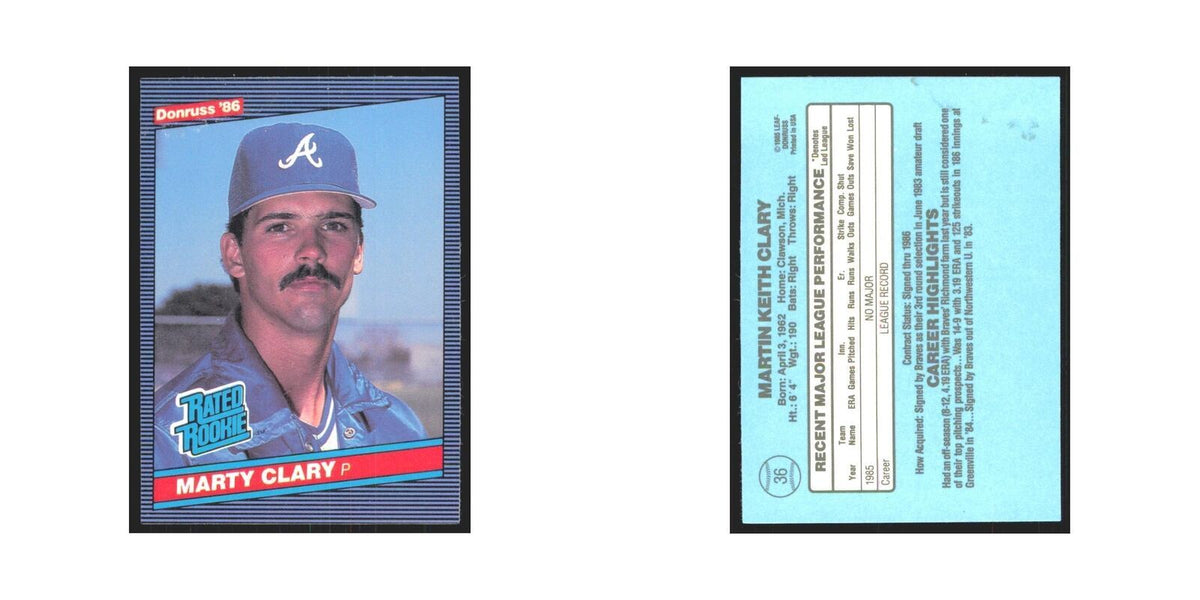 Marty Clary Rookie 1986 Donruss #36 Atlanta Braves Baseball Card NM