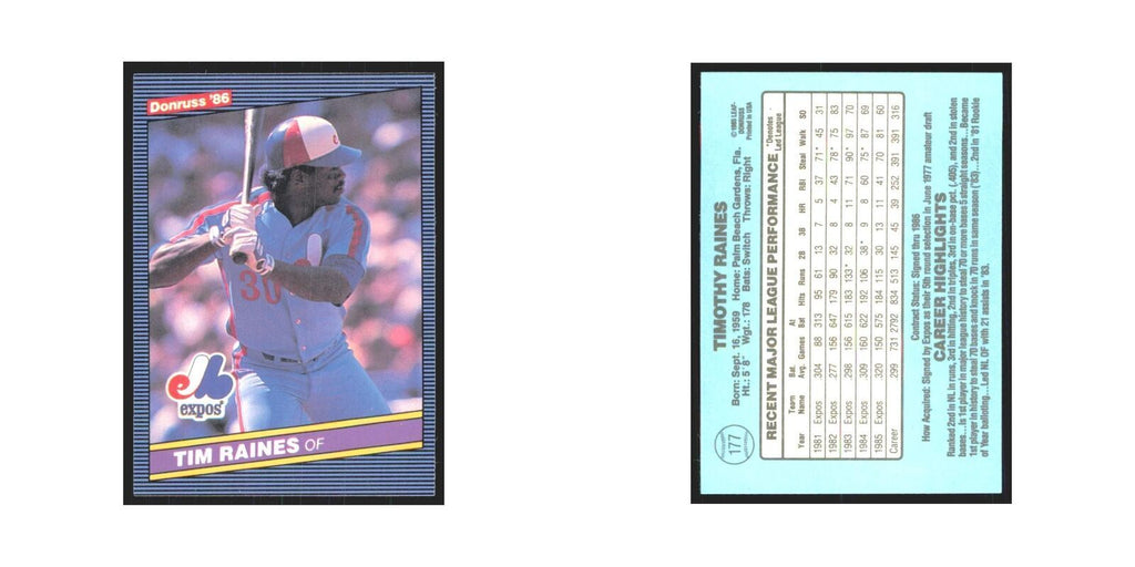 Tim Raines 1986 Donruss #108 Montreal Expos Baseball Card NM