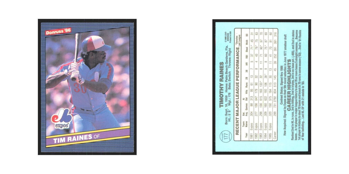 Tim Raines 1986 Donruss #108 Montreal Expos Baseball Card NM