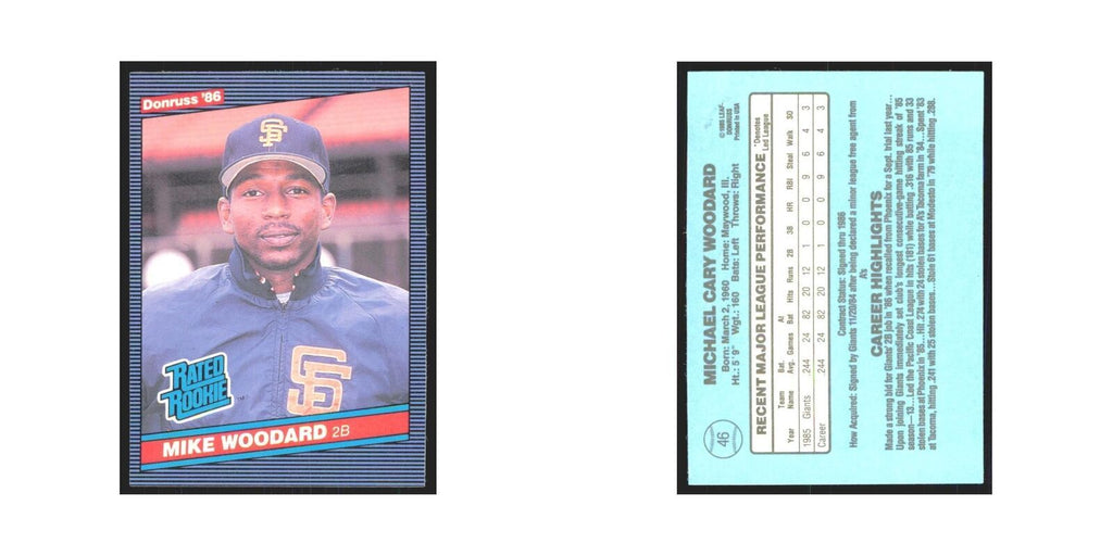 Mike Woodard Rookie 1986 Donruss #46 San Francisco Giants Baseball Card NM