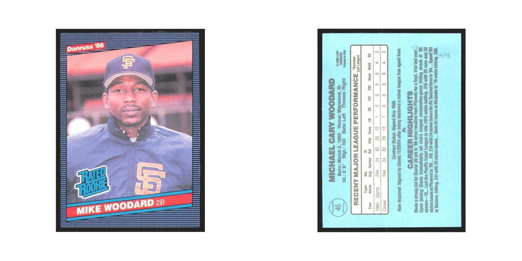 Mike Woodard Rookie 1986 Donruss #46 San Francisco Giants Baseball Card NM