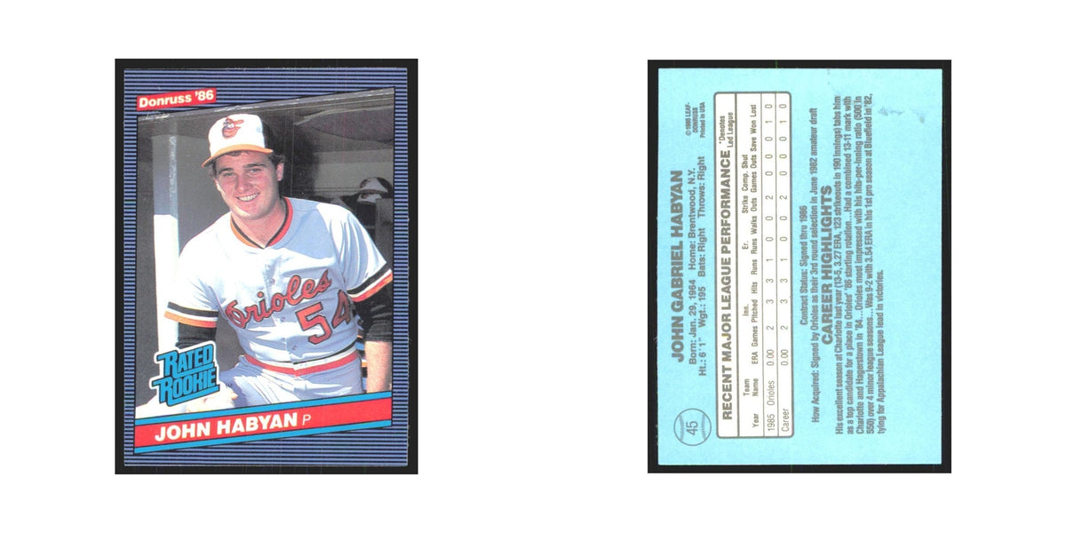John Habyan Rookie 1986 Donruss #45 Baltimore Orioles Baseball Card NM