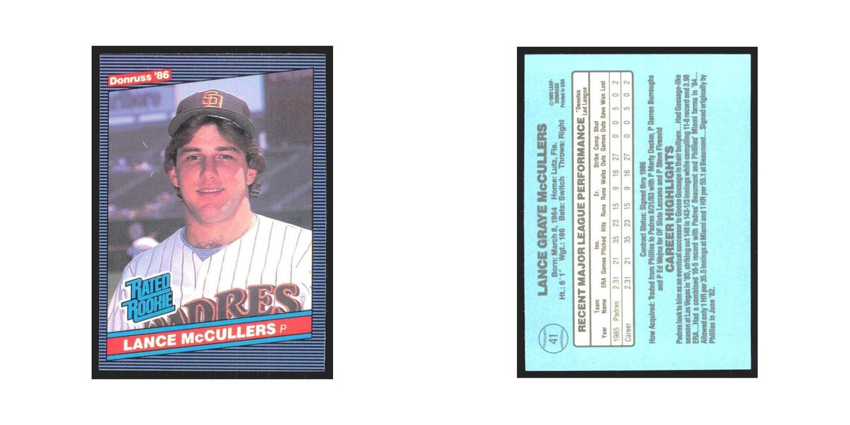 Lance McCullers Rookie 1986 Donruss #41 San Diego Padres Baseball Card NM