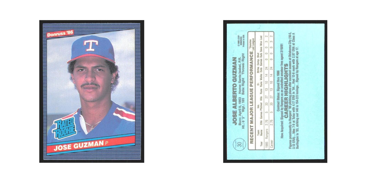 Jose Guzman Rookie 1986 Donruss #30 Texas Rangers Baseball Card NM