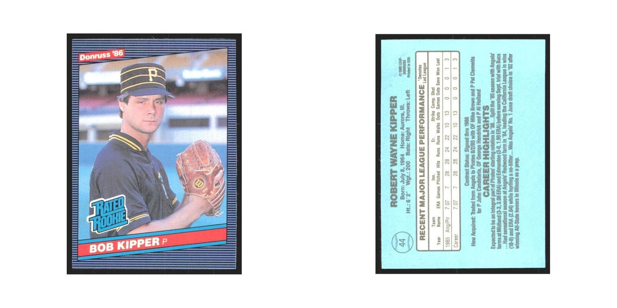 Bob Kipper Rookie 1986 Donruss #44 Pittsburgh Pirates Baseball Card NM