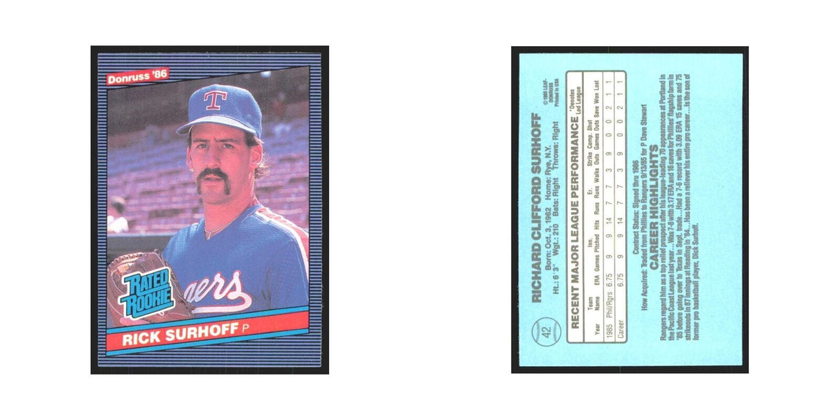 Rick Surhoff Rookie 1986 Donruss #42 Texas Rangers Baseball Card NM