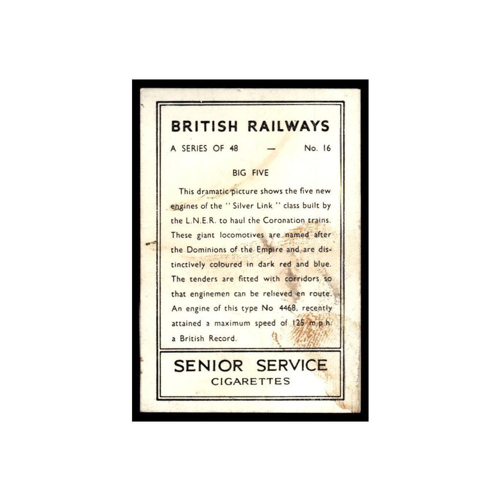 Big Five 1938 Senior Service British Railways #16 Tobacco Card VG