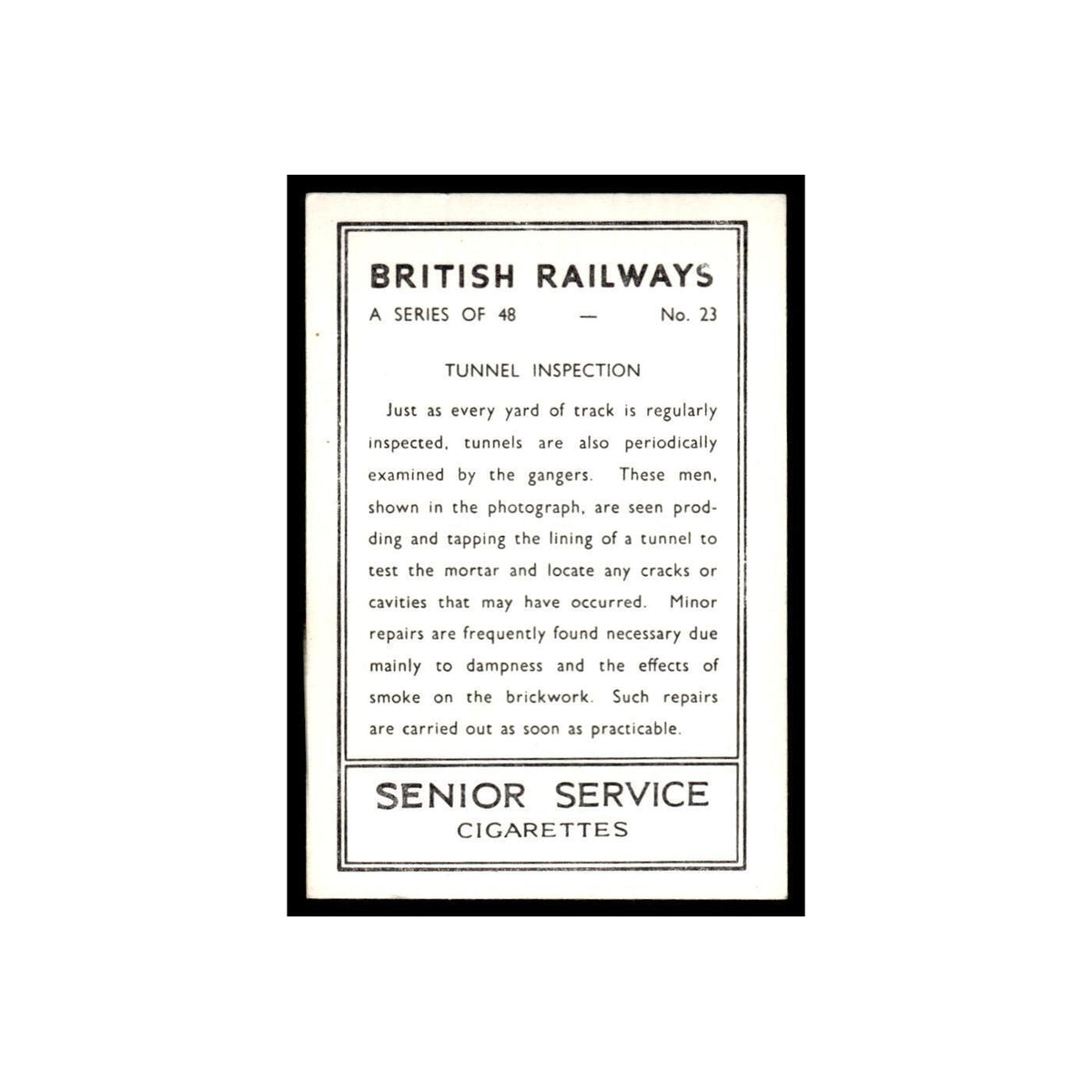 Tunnel Inspection 1938 Senior Service British Railways #23 Tobacco Card VG