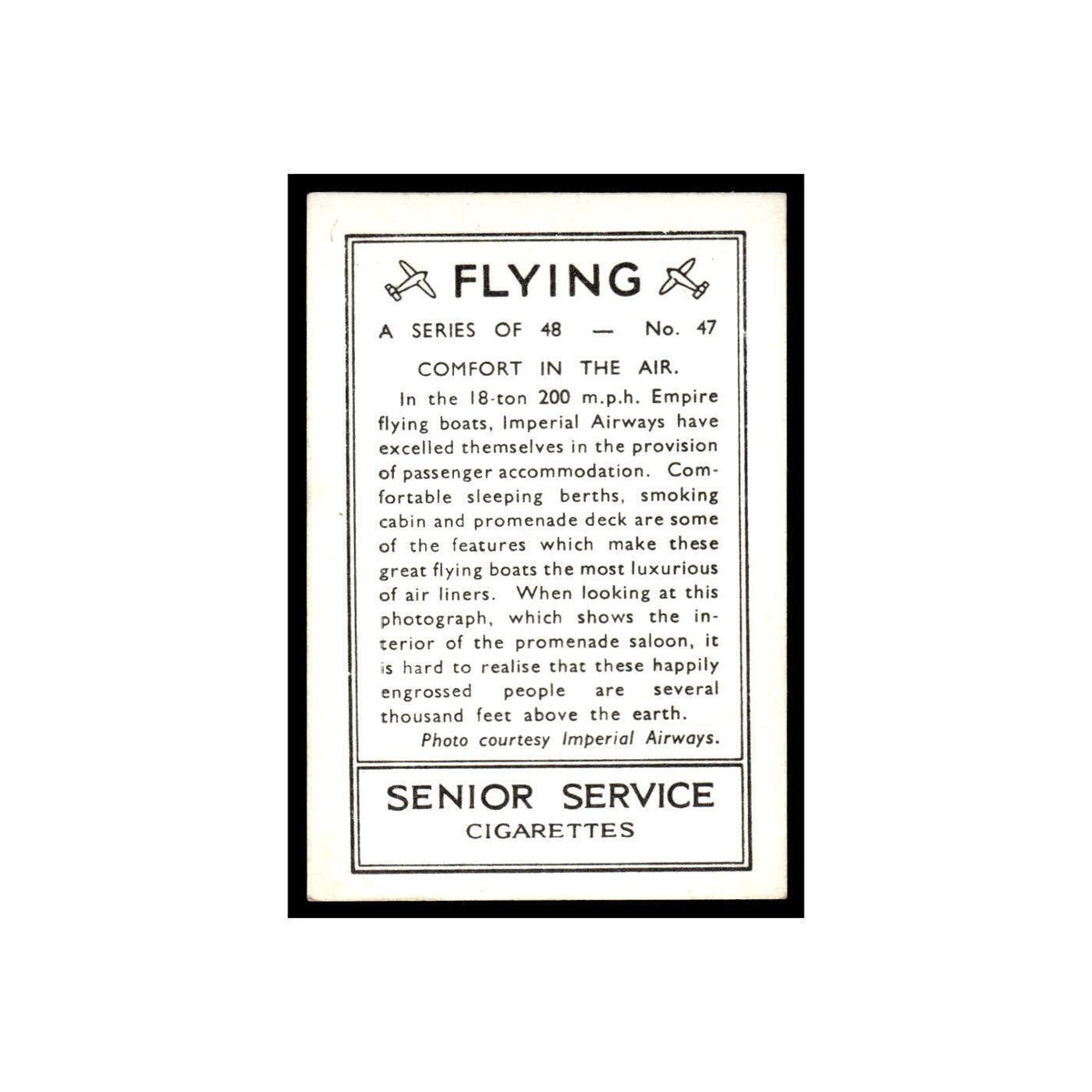 Comfort In The Air 1938 Senior Service Flying #47 Tobacco Card VG
