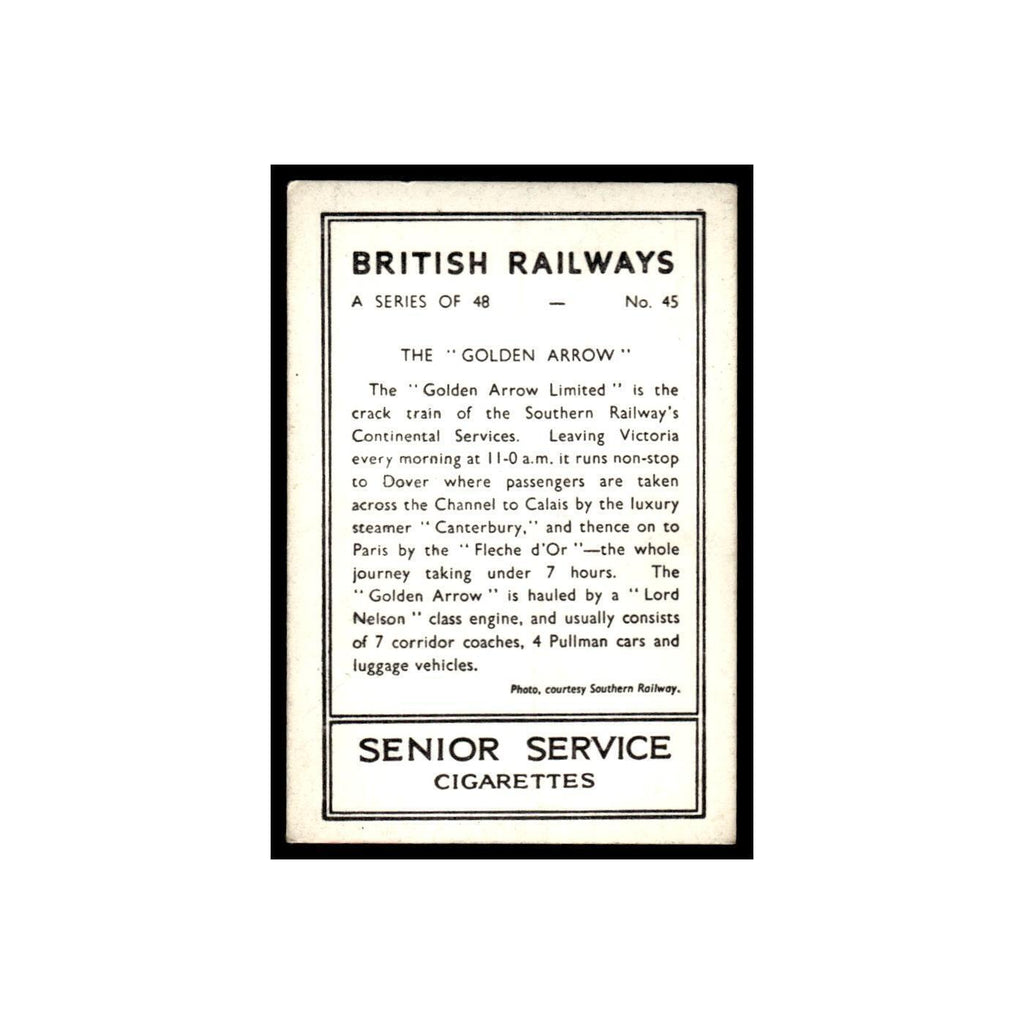 The Golden Arrow 1938 Senior Service British Railways #45 TobaccoCard VG