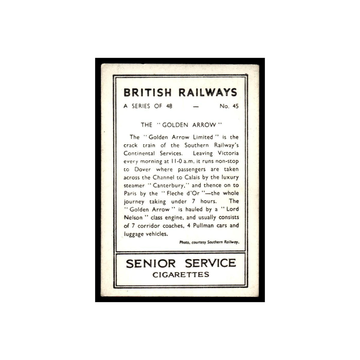 The Golden Arrow 1938 Senior Service British Railways #45 TobaccoCard VG