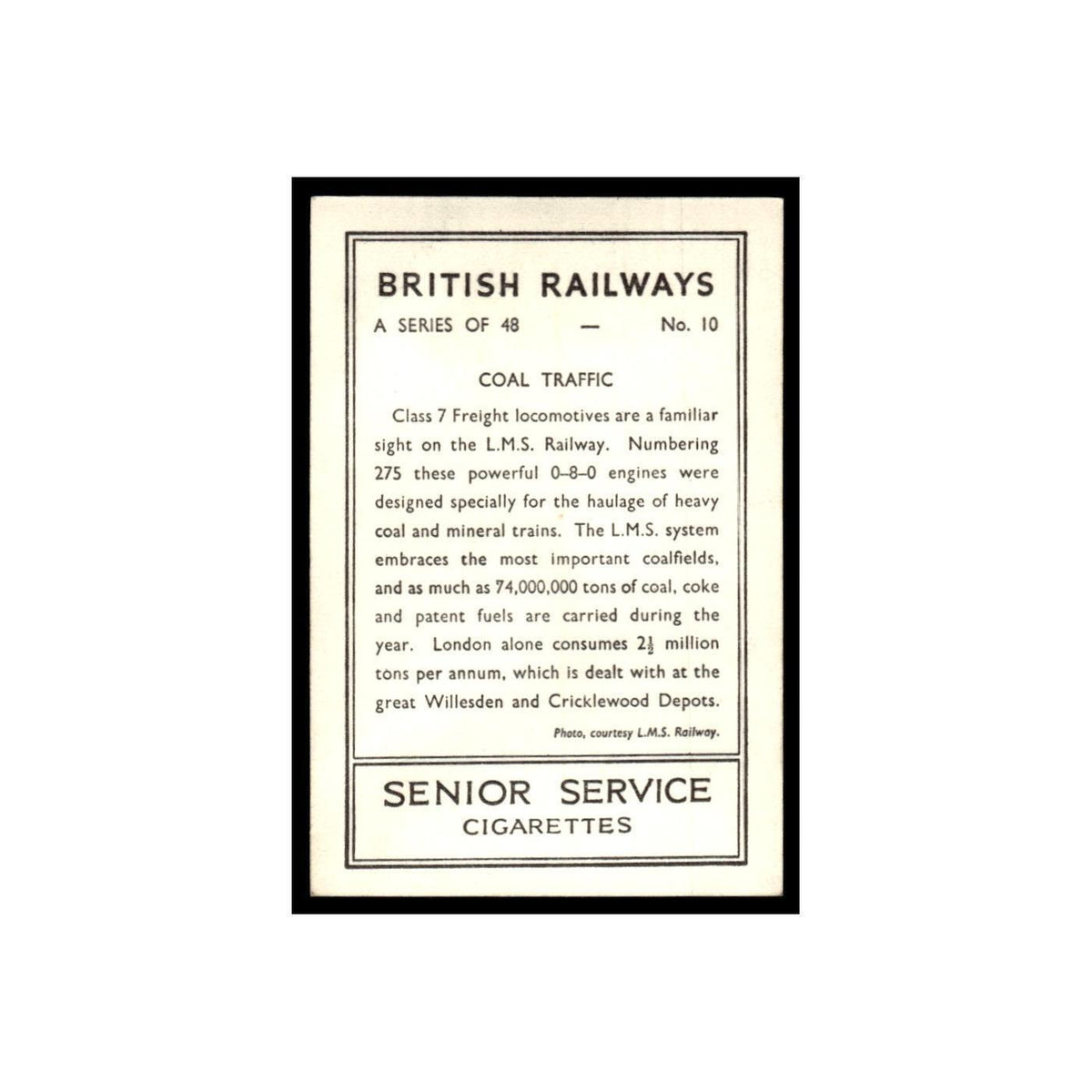Coal Traffic 1938 Senior Service British Railways #10 Tobacco Card VG