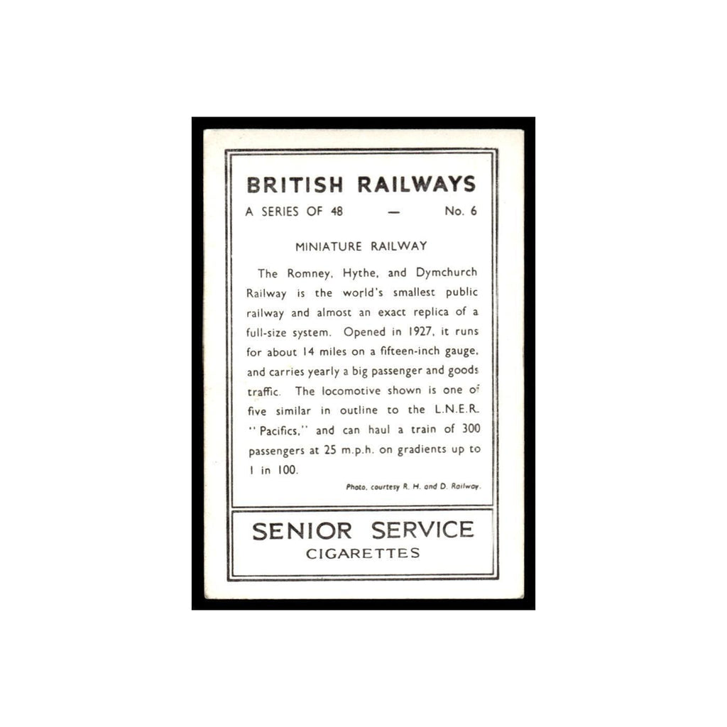Miniature Railway 1938 Senior Service British Railways #6 TobaccoCard VG