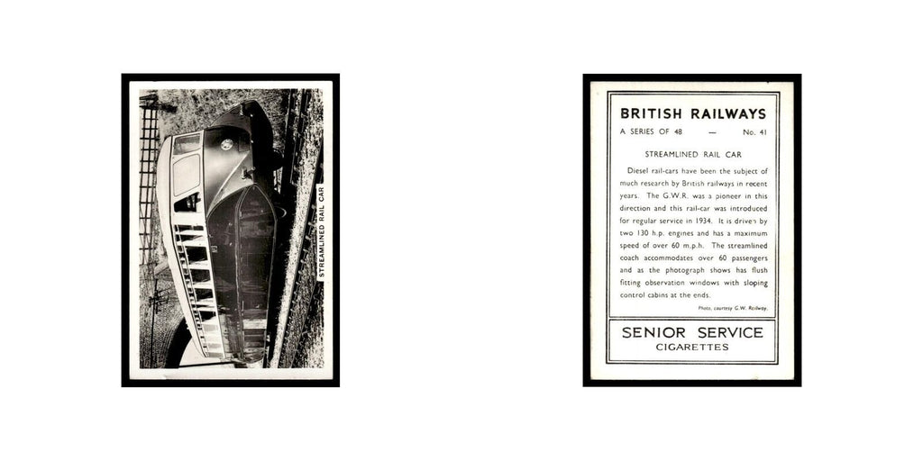 Streamlined Rail Car 1938 Senior Service British Railways #41 Tobacco Card VG