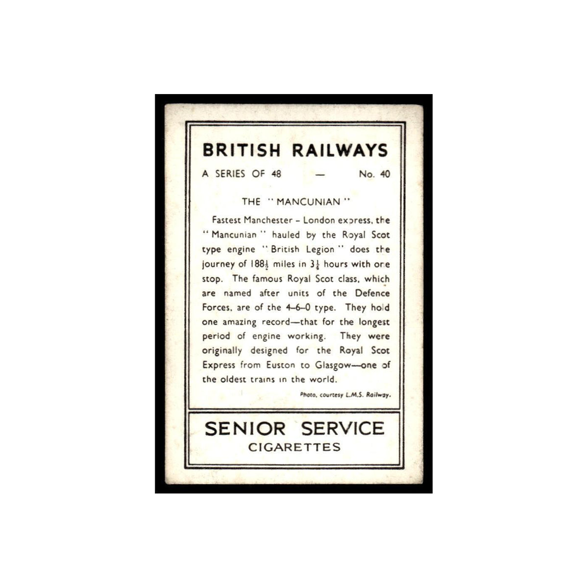 The Mancunian 1938 Senior Service British Railways #40 Tobacco Card VG