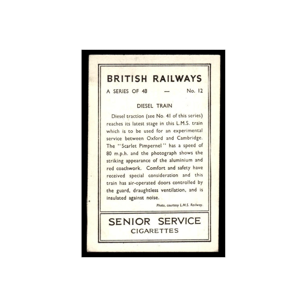 Diesel Train 1938 Senior Service British Railways #12 Tobacco Card VG