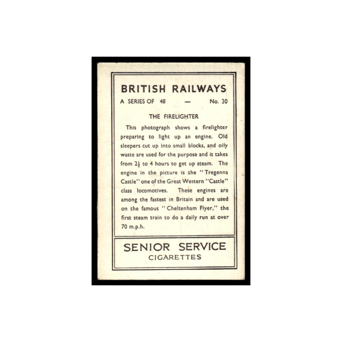 The Firelighter 1938 Senior Service British Railways #30 Tobacco Card VG