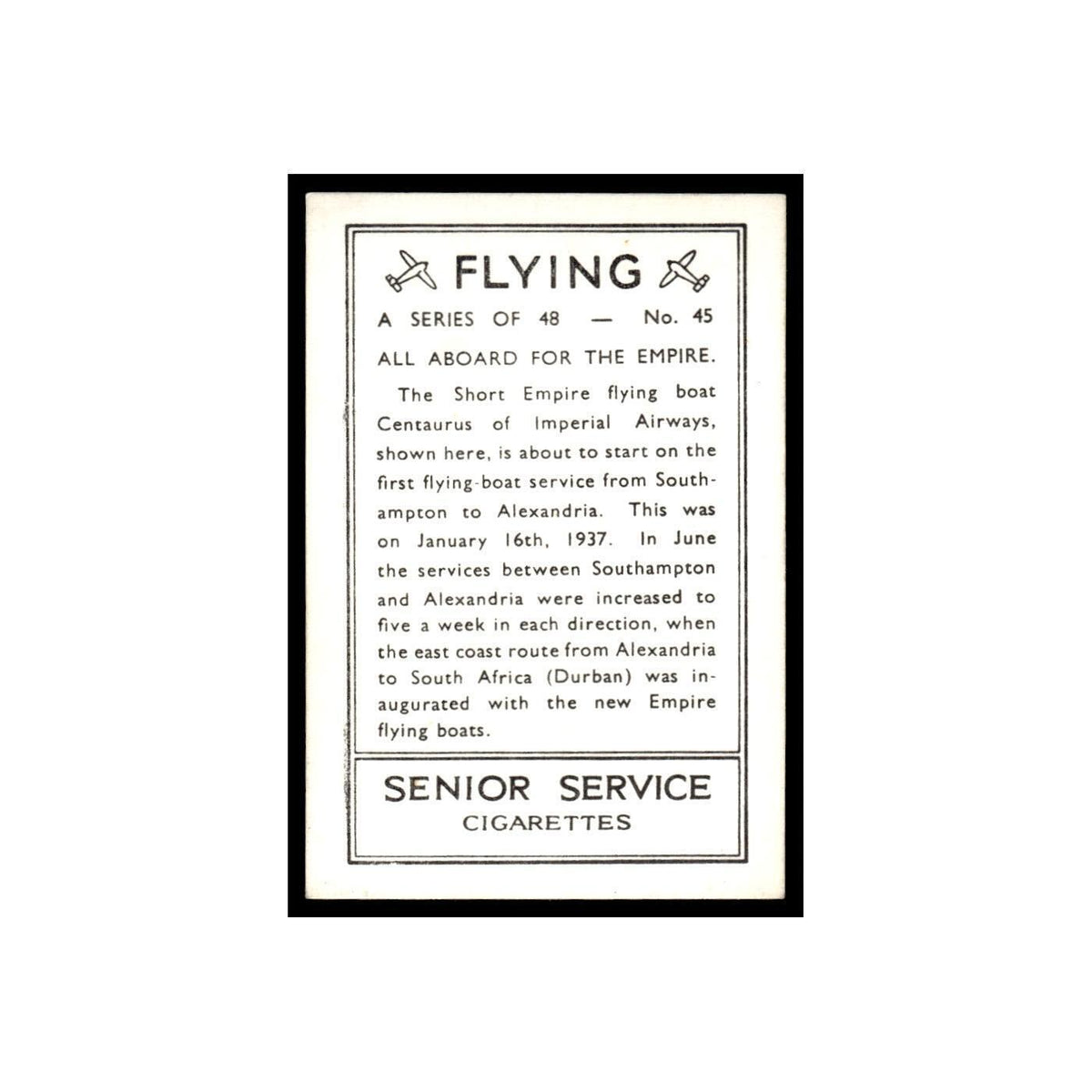 All Aboard For The Empire 1938 Senior Service Flying #45 Tobacco Card VG