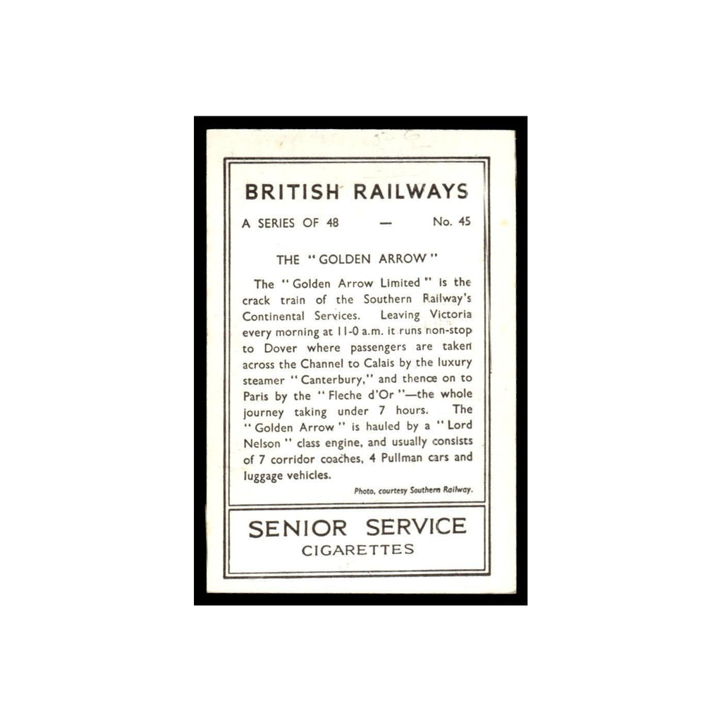 The Golden Arrow 1938 Senior Service British Railways #45 Tobacco Card VG