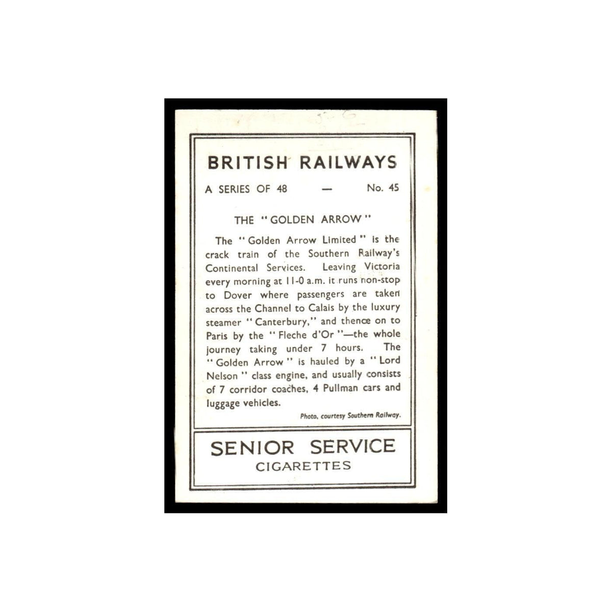 The Golden Arrow 1938 Senior Service British Railways #45 Tobacco Card VG