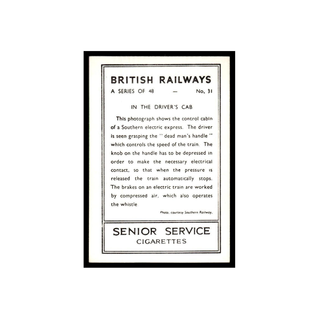 In The Drivers Cab 1938 Senior Service British Railways #31 Tobacco Card VG