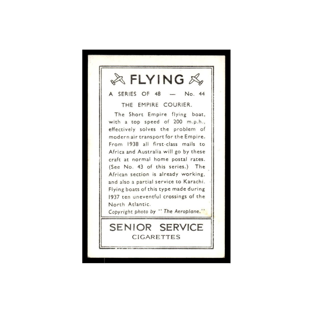 The Empire Courier 1938 Senior Service Flying #44 Tobacco Card VG