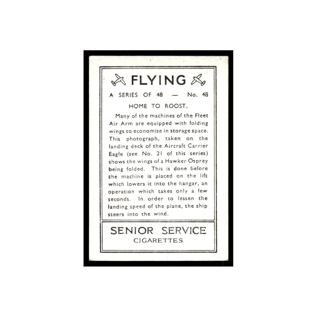 Home To Roost 1938 Senior Service Flying #48 Tobacco Card VG