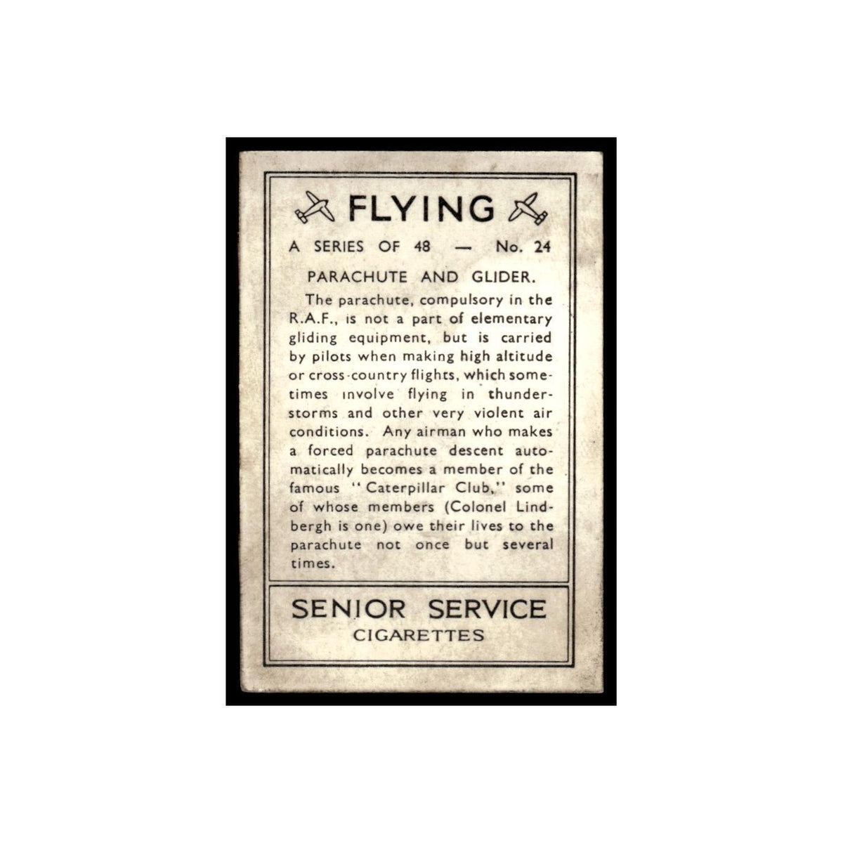 Parachute and Glider 1938 Senior Service Flying #24 Tobacco Card VG