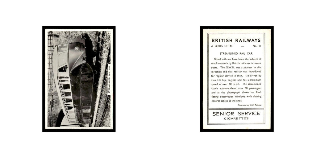 Streamlined Rail Car 1938 Senior Service British Railways #41 Tobacco Card VG