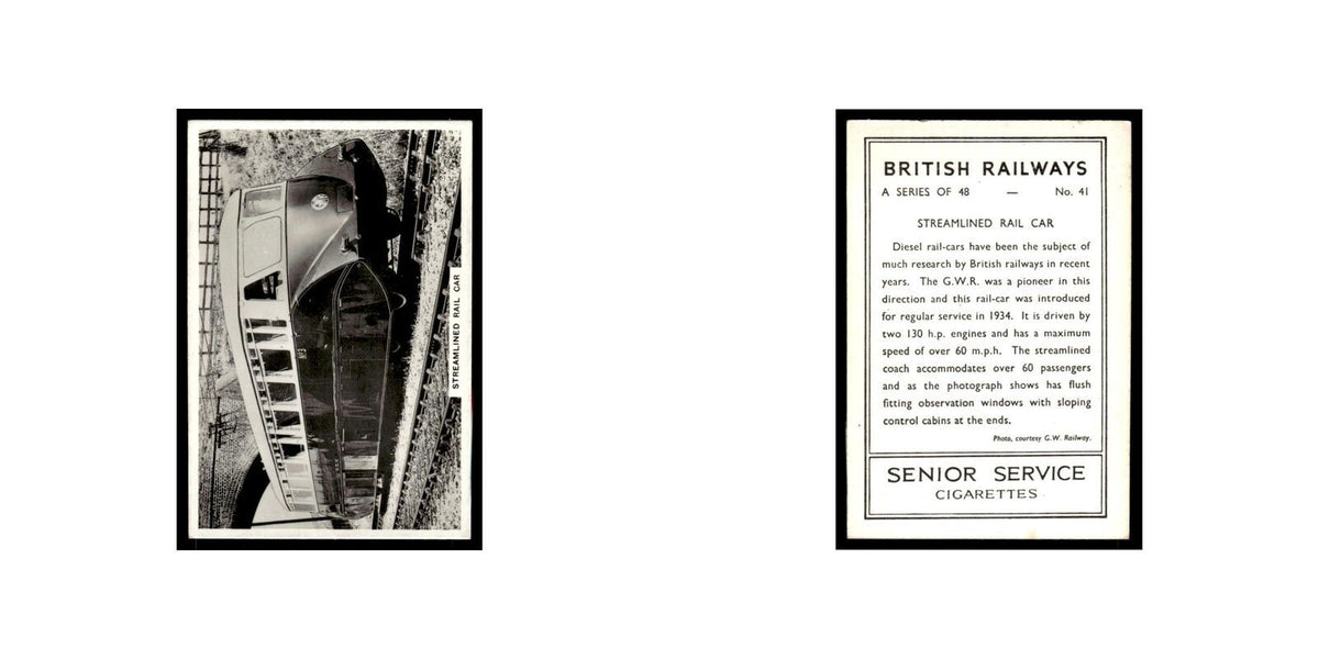 Streamlined Rail Car 1938 Senior Service British Railways #41 Tobacco Card VG