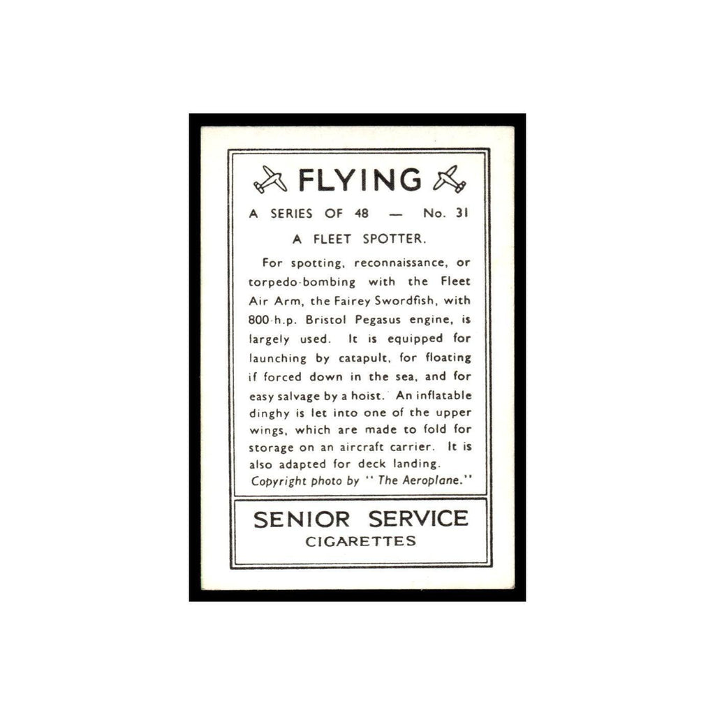 A Fleet Spotter 1938 Senior Service Flying #31 Tobacco Card VG